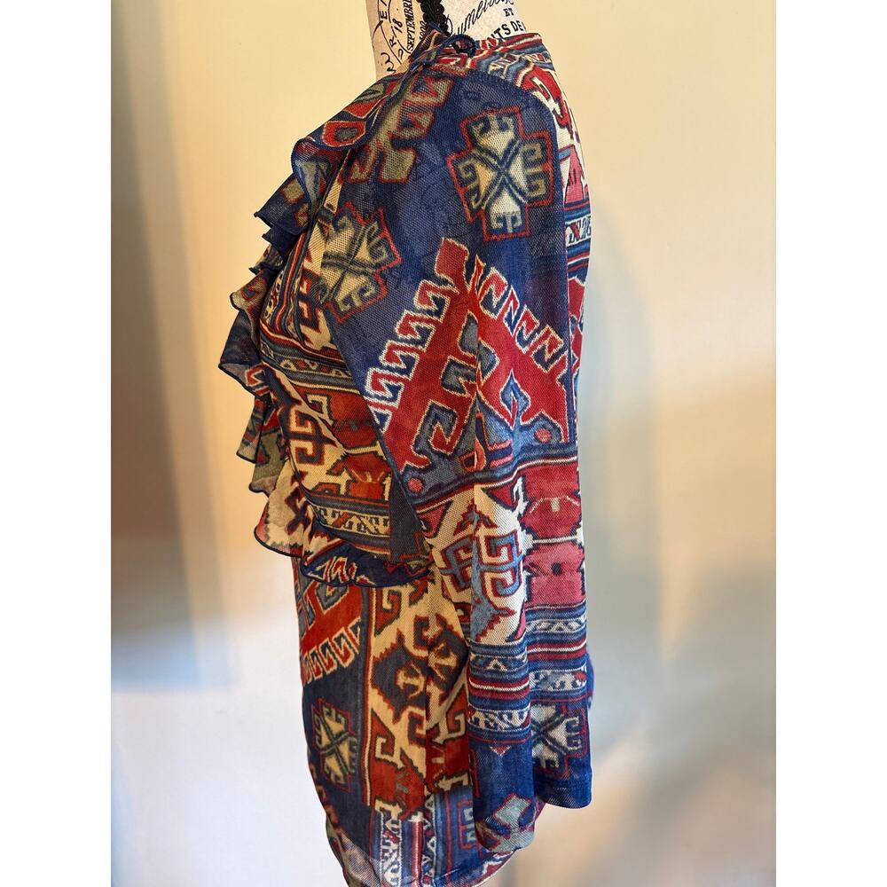 Chaps Front Ruffle Aztec Pattern Blouse Sz Large - Picture 3 of 5